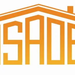 Pomarańczowe logo firmy 'FASADER' w kształcie domu, z kominem, na białym tle.