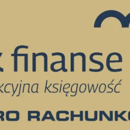Logo firmy MK Finanse z hasłem 'perfekcyjna księgowość' na beżowym tle, z abstrakcyjnym symbolem graficznym nad nazwą.