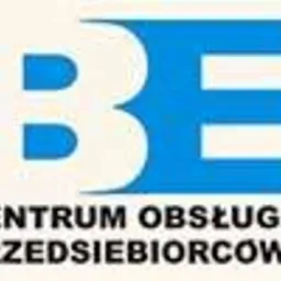 Niebieskie logo Centrum Obsługi Przedsiębiorców z napisem BIZNES EKSPERT po lewej stronie, na beżowym tle.