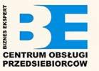 Niebieskie logo Centrum Obsługi Przedsiębiorców z napisem BIZNES EKSPERT po lewej stronie, na beżowym tle.