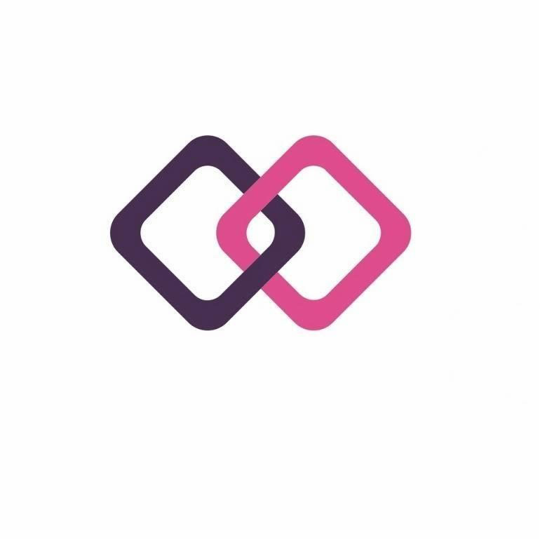 Logo przedstawiające dwa połączone zaokrąglone kwadraty: fioletowy i różowy, na białym tle.