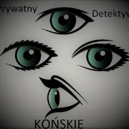 Stylizowany graficzny kolaż przedstawiający cztery różne oczy z podpisami: Prywatny, Detektyw, Końskie, na szarym tle.