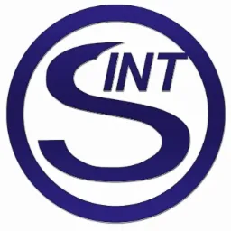 Niebieskie logo firmy INT w okręgu, na białym tle.