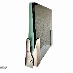 Szklana półka z metalowym uchwytem, widoczne warstwy szkła i śruby mocujące, logo producenta w lewym dolnym rogu.