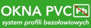 Grafika informacyjna: biały napis 'Okna PCV' na zielonym tle, z symbolem przekreślonego Pb (ołów) sugerującym system profili bezołowiowych.