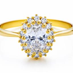 Packshot złotego pierścionka z diamentami