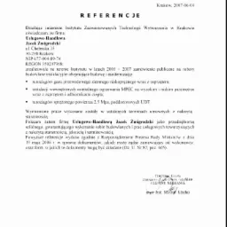Skan dokumentu referencyjnego dla firmy Usługowo-Handlowej Jacek Żmigrodzki, wystawiony przez Instytut Zaawansowanych Technologii Wytwarzania w Krakowie, potwierdzający realizację robót budowlanych...