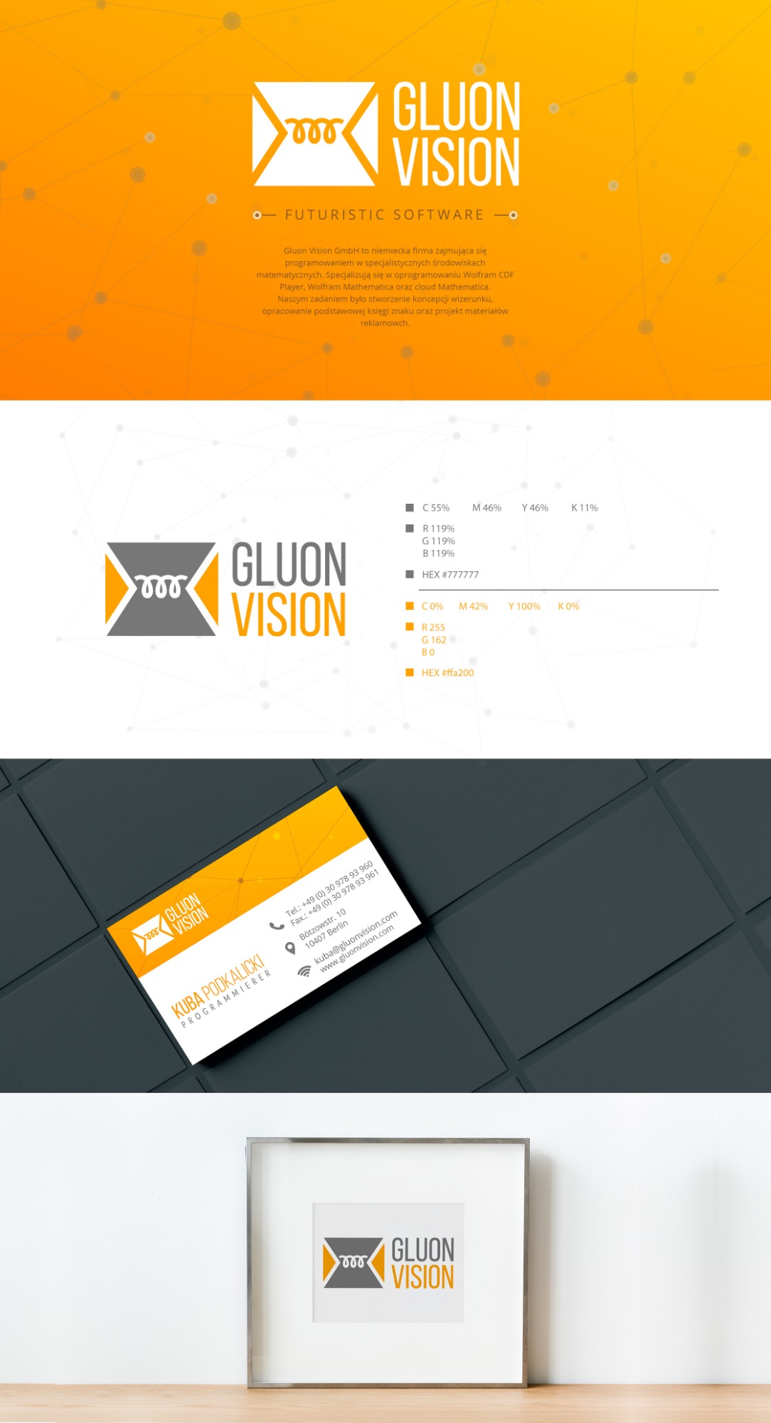 Nowa identyfikacja wizualna, projekt logo oraz wizerunku firmy Gluon Vision.