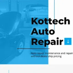 Layout strony internetowej firmy Kottech Auto Repair z samochodem z otwartą maską w tle, oferującej usługi naprawy i konserwacji pojazdów.
