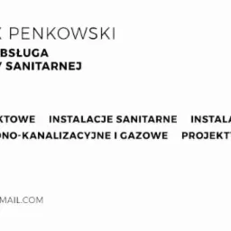 Wizytówka biura projektowego Mateusz Max Penkowski oferującego projektowanie i obsługę inwestycji branży sanitarnej, instalacje sanitarne i gazowe oraz sieci i przyłącza wodno-kanalizacyjne i gazowe.