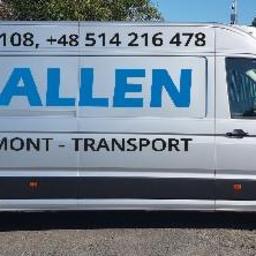 GALLEN Sp. z o.o. - Srebrny bus z niebieskim logo firmy GALLEN i numerami telefonów, oferujący usługi remontowe i transportowe, zaparkowany na zewnątrz.