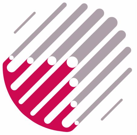 Abstrakcyjne logo z ukośnymi szarymi i różowymi pasami oraz białymi okręgami o różnej wielkości, tworzące dynamiczny, nowoczesny wzór.