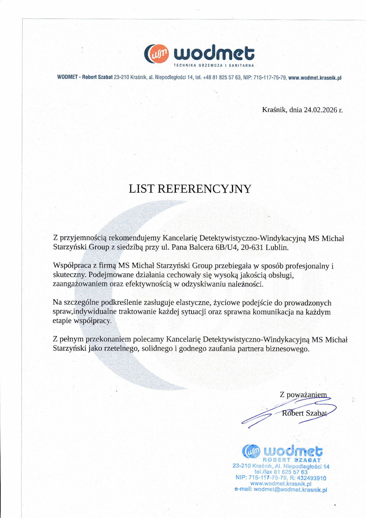 Kolejny list referencyjny.