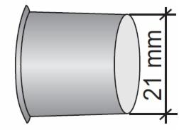 Rysunek techniczny elementu betonowego o średnicy 21 mm, widok z boku, szary odcień.