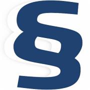 Duży, niebieski paragraf z delikatnym białym cieniem na białym tle.