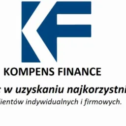 Logo firmy Kompens Finance oferującej profesjonalną pomoc w uzyskaniu najkorzystniejszego finansowania dla klientów indywidualnych i firmowych.