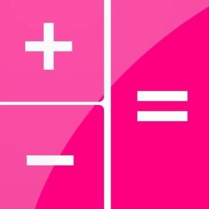 Różowy kwadrat z białymi symbolami matematycznymi: plus, minus i równa się.