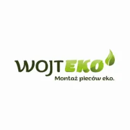 Logo firmy Wojteko z zielonym akcentem w nazwie i dopiskiem 'Montaż pieców eko.'