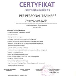 Certyfikat ukończenia kursu Trenera Personalnego w Szkole Profi Fitness School