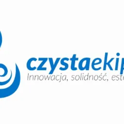 Niebieskie logo firmy 'czystaekipa' z symbolem kropli wody i hasłem 'Innowacja, solidność, estetyka' na białym tle.