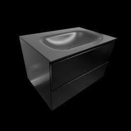 Umywalka wygięta z blatu wykonana z czarnego konglomeratu mineralnego + czarna szafka łazienkowa