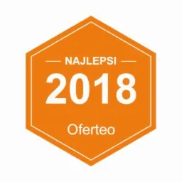 Pomarańczowa odznaka Oferteo 'Najlepsi 2018' na białym tle.