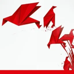 Grafika z logo 'Centrum Prawa' i stylizowanymi czerwonymi origami ptaków na białym tle.