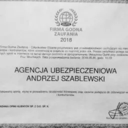 certyfikat Firma Godna Zaufania 2018