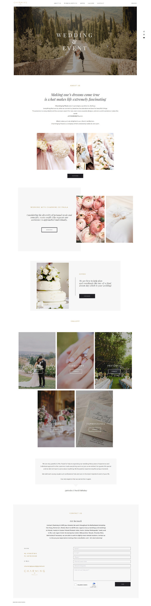 Strona agencji eventowej 'Charming'.