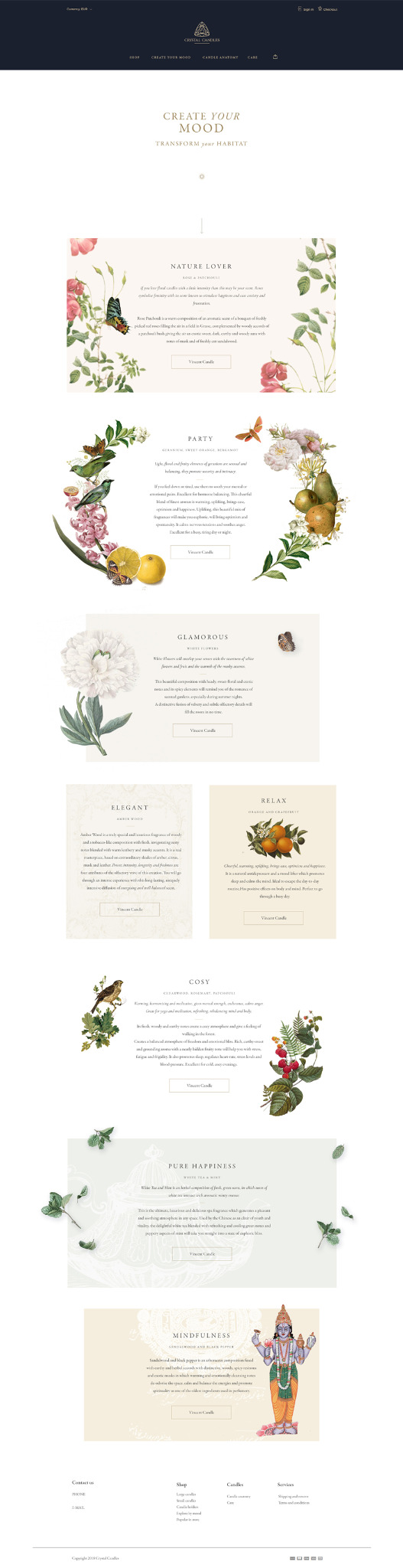 'Crystal Candles' - oryginalny, zaawansowany sklep i strona z mnóstwem ruchomych elementów.