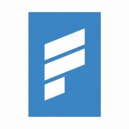 Logo firmy w kolorze niebieskim z abstrakcyjnym białym symbolem przypominającym literę F utworzonym z trzech przesuniętych prostokątów.