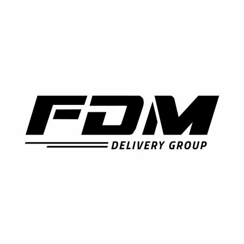 Czarne logo FDM Delivery Group na białym tle, z charakterystycznym, geometrycznym krojem pisma.