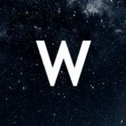 Biała litera 'W' na ciemnym tle imitującym kosmos z rozgwieżdżonym niebem.