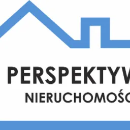 Logo firmy z nazwą 'Perspektywy Nieruchomości', przedstawiające stylizowany zarys domu w kolorze niebieskim, z dachem przechodzącym w strzałkę skierowaną ku górze, symbolizującą wzrost.