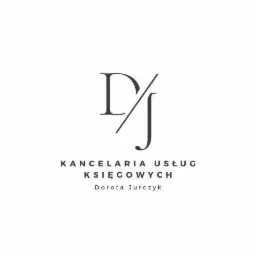 Logo Kancelarii Usług Księgowych Dorota Jurczyk z inicjałami DJ przeciętymi ukośną linią.