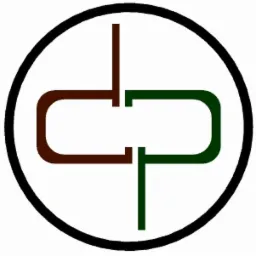 Abstrakcyjne logo firmy w okręgu, z brązową literą 'C' po lewej i zieloną literą 'P' po prawej, połączone pionowymi liniami.