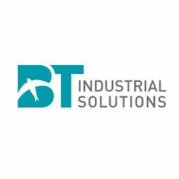 Logo firmy BT Industrial Solutions: turkusowe litery 'BT' z wkomponowanym białym symbolem jaskółki, obok szary napis 'INDUSTRIAL SOLUTIONS'.