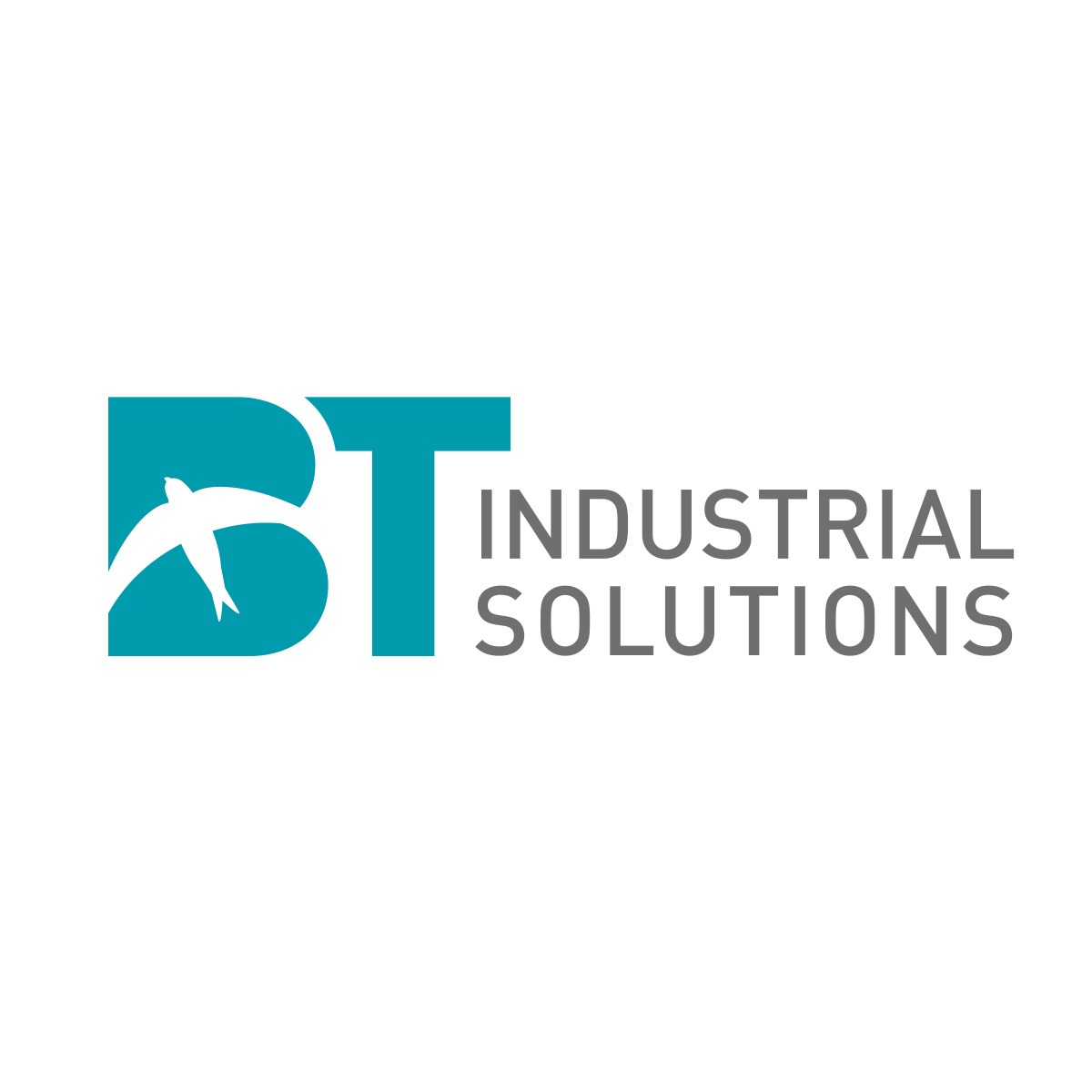 Logo firmy BT Industrial Solutions: turkusowe litery 'BT' z wkomponowanym białym symbolem jaskółki, obok szary napis 'INDUSTRIAL SOLUTIONS'.