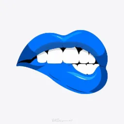 Grafika wektorowa przedstawiająca niebieskie usta, przygryzające dolną wargę, na białym tle.