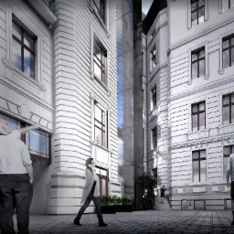 Projekt wykonawczy windy zewnętrznej przy zabytkowej kamienicy w centrum Łodzi.