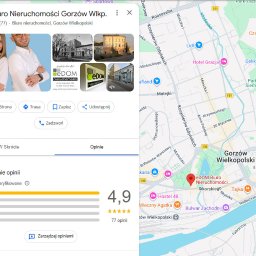 Mapa Google z wizytówką eDOM Biuro Nieruchomości Gorzów Wlkp. Widoczne zdjęcia biura, ocena 4.9 gwiazdek i lokalizacja na mapie Gorzowa Wielkopolskiego.