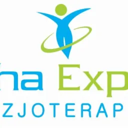 Logo firmy Reha Expert Fizjoterapia z sylwetką człowieka w ruchu i zielonym okręgiem.