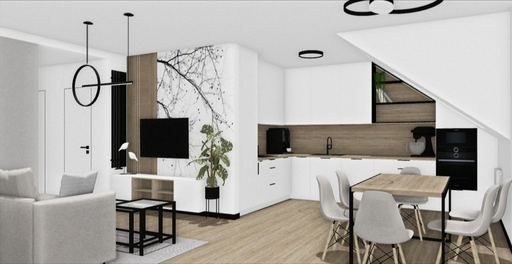 projekt - salon z aneksem kuchennym