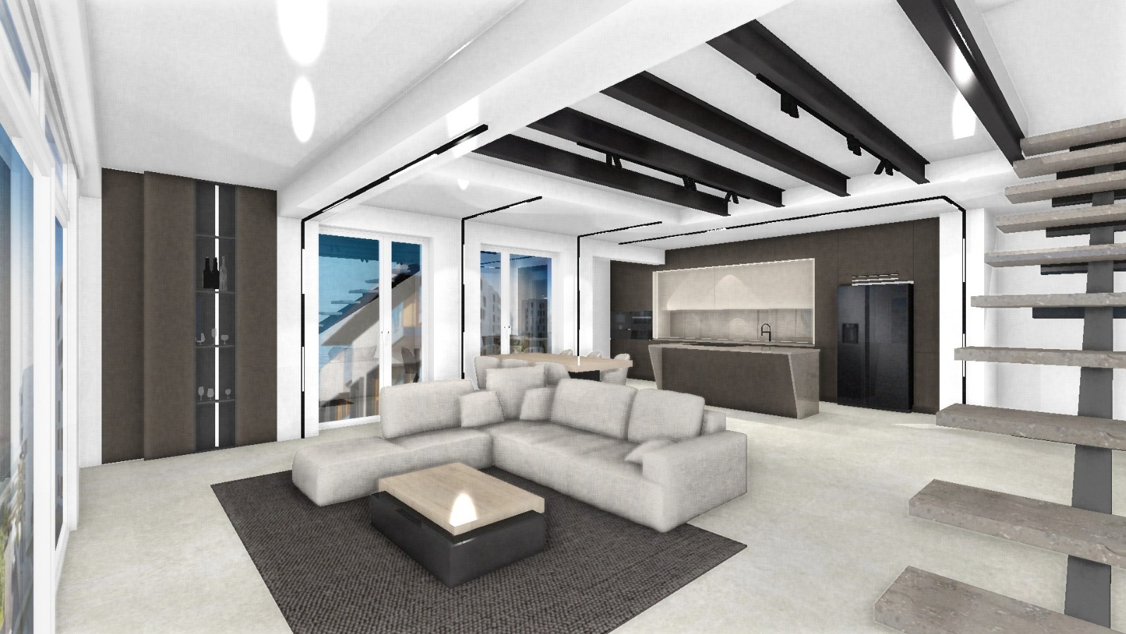 projekt - salonu z aneksem kuchennym