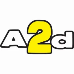 Logo 'A2d' z żółtą cyfrą 2, prezentowane przez firmę z Bielska-Białej.