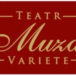 Logo Teatru Muza Variete na czerwonym tle z zaokrąglonymi rogami.