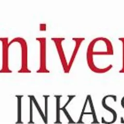 Logo firmy Universal Inkasso w kolorze czerwonym i czarnym z trzema ukośnymi liniami nad napisem Universal.