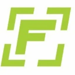 Zielone logo firmy w kształcie litery F, otoczone kwadratowymi nawiasami, na białym tle.