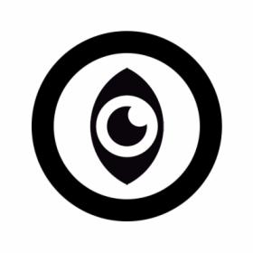 Stylizowany czarny symbol oka w okręgu, potencjalne logo firmy detektywistycznej.
