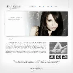 Projekt strony internetowej z nagłówkiem 'Art Line' i zdjęciem portretowym kobiety na tle błyszczących elementów.